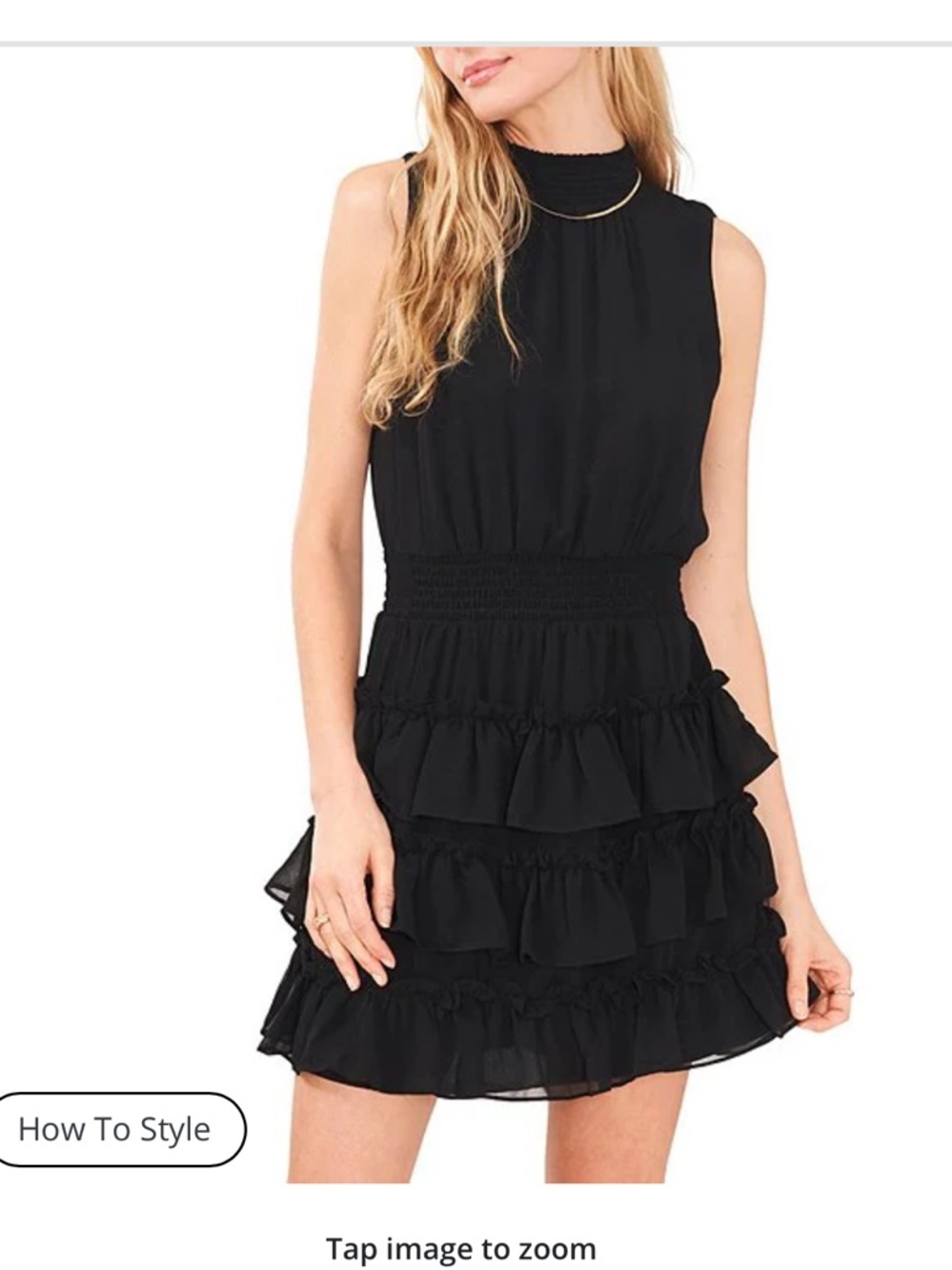 1. State Black Sleeveless Smocked Waist Ruffle Tiered Mini Dress